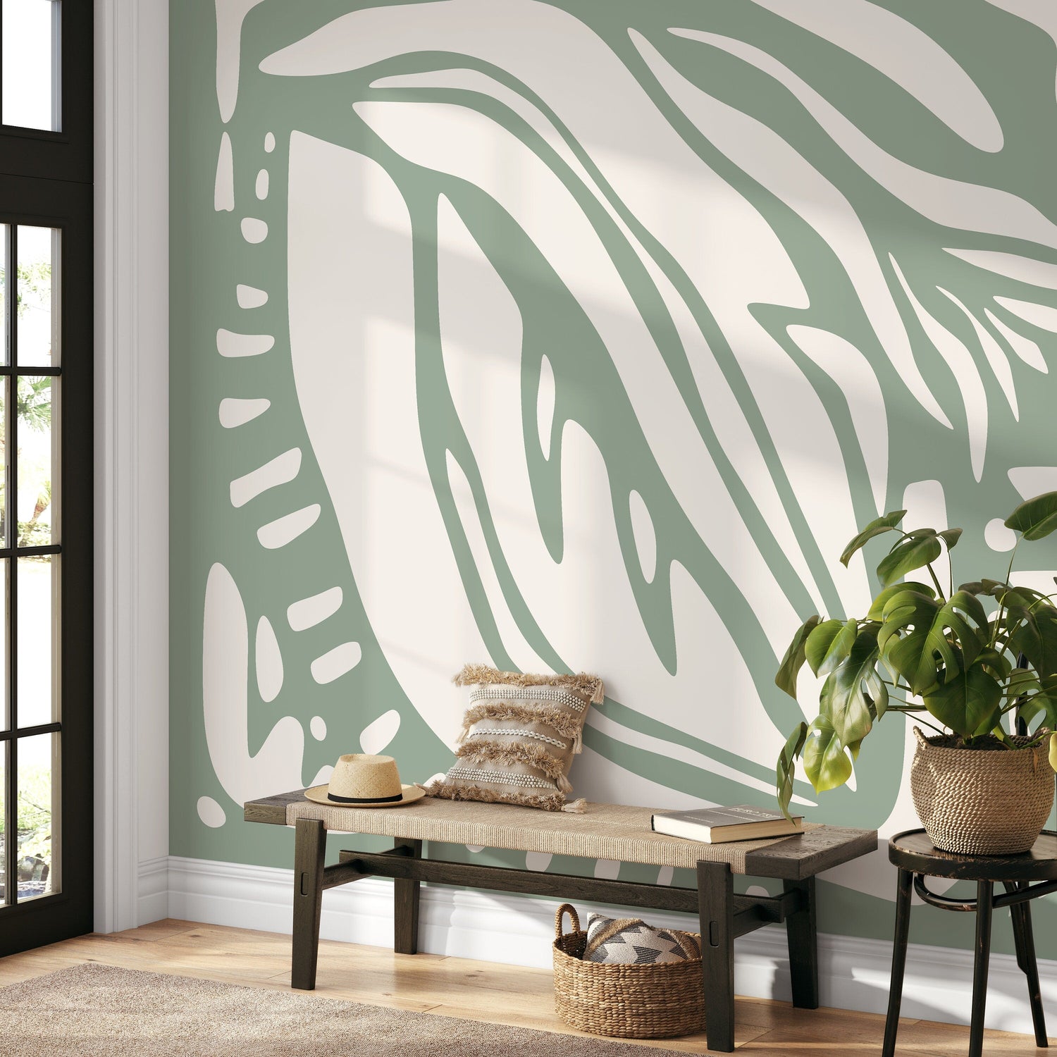 Light Green Abstract Art Wallpaper Large Boho Wallpaper Peel and Stick and Traditional Wallpaper - D624