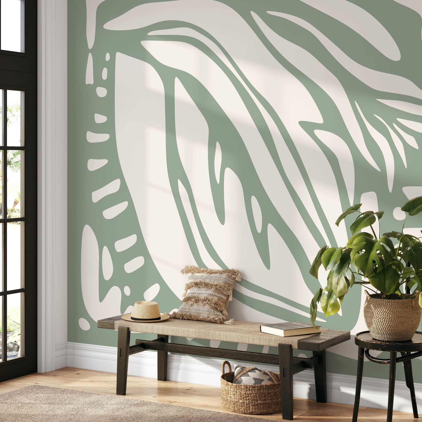 Light Green Abstract Art Wallpaper Large Boho Wallpaper Peel and Stick and Traditional Wallpaper - D624