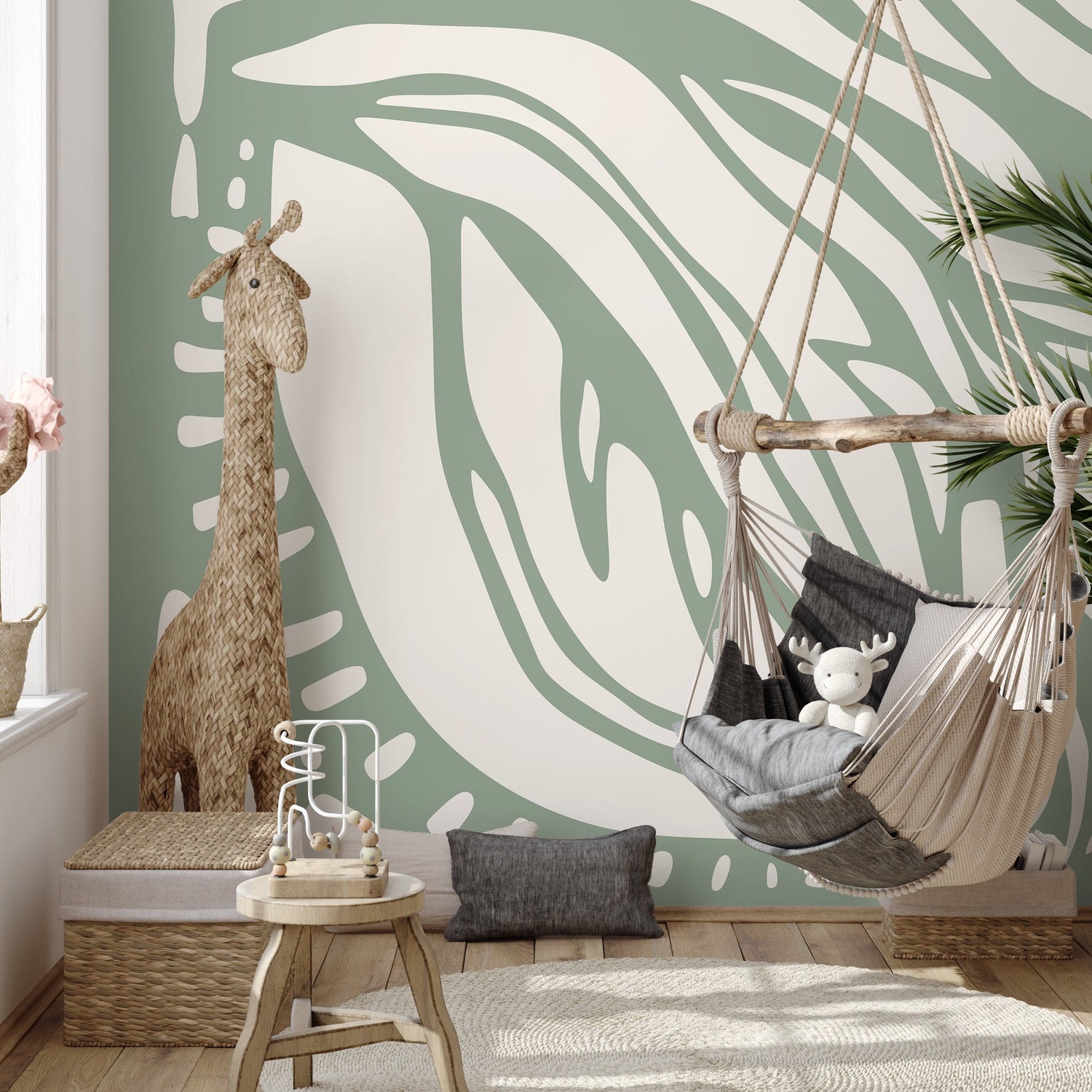 Light Green Abstract Art Wallpaper Large Boho Wallpaper Peel and Stick and Traditional Wallpaper - D624