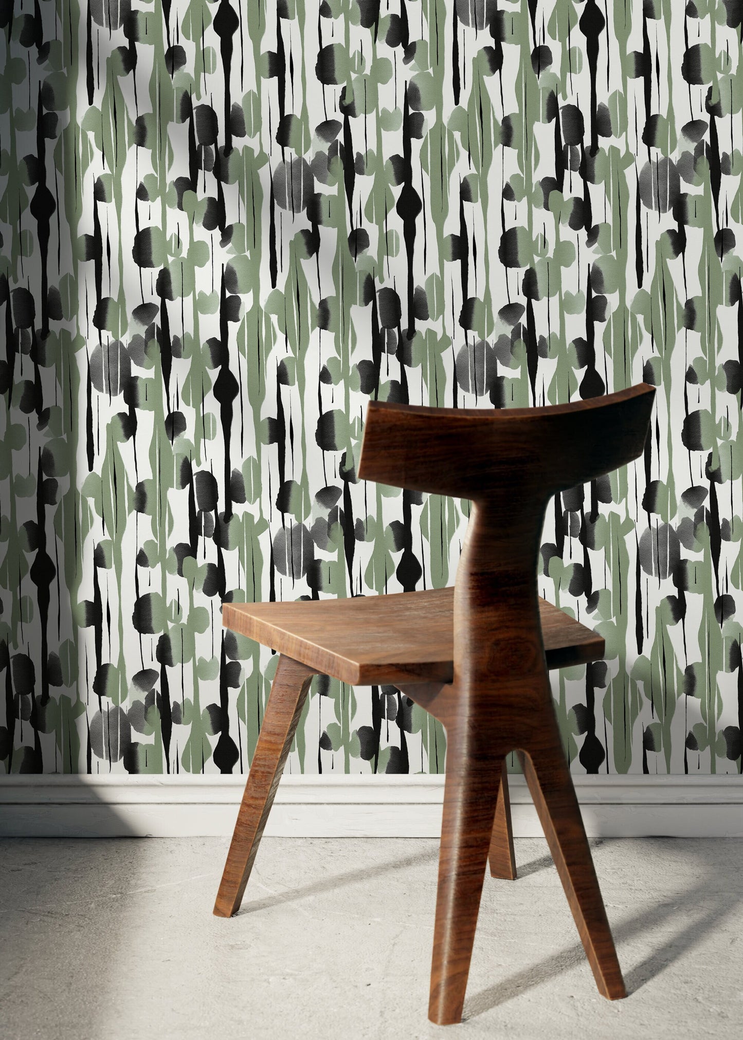 Black and Green Abstract Paint Wallpaper / Peel and Stick Wallpaper Removable Wallpaper Home Decor Wall Art Wall Decor Room Decor - D537