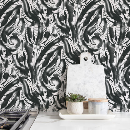 Black and White Abstract Wallpaper / Peel and Stick Wallpaper Removable Wallpaper Home Decor Wall Art Wall Decor Room Decor - D539