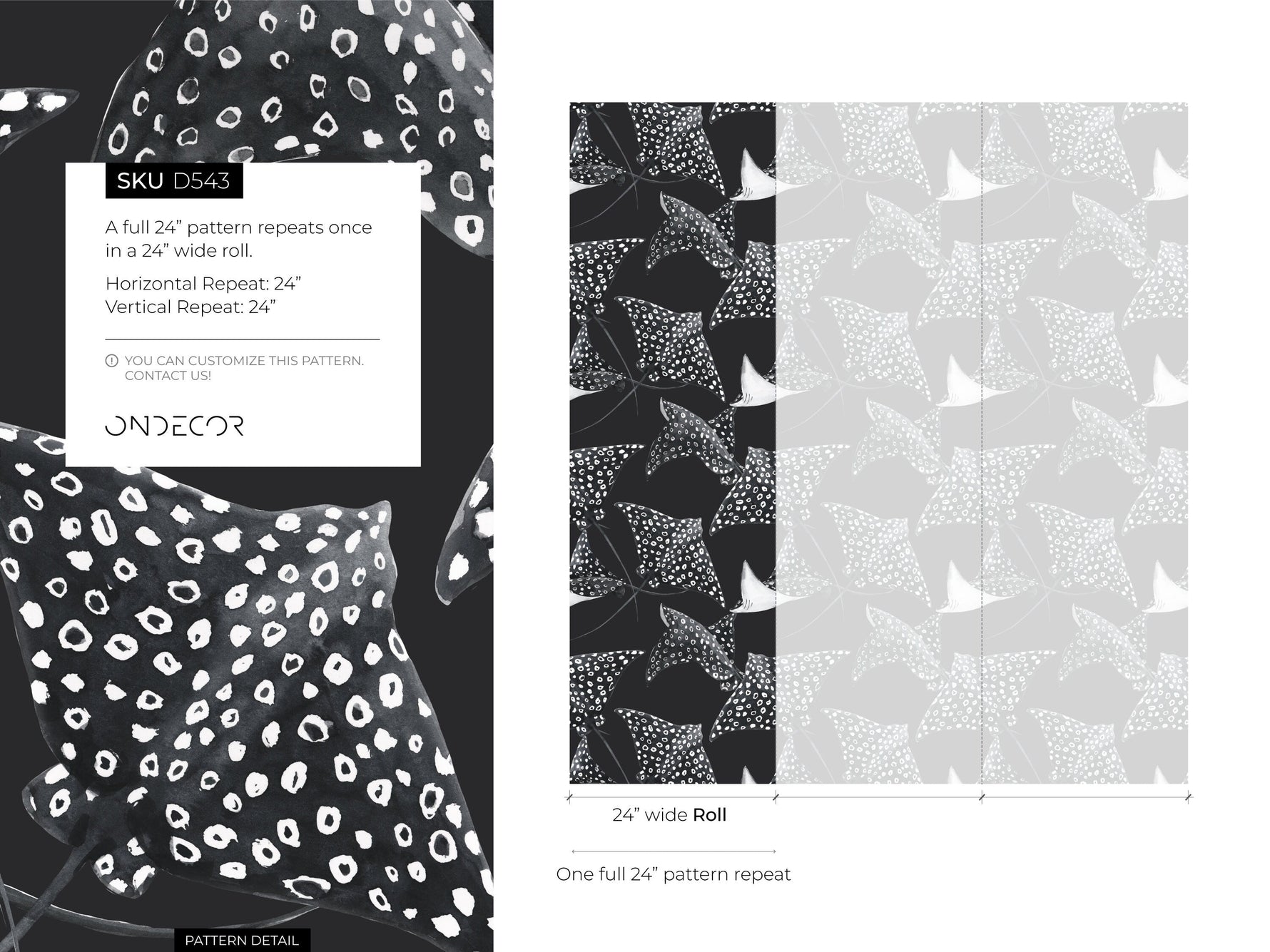 Black Stingray Wallpaper / Peel and Stick Wallpaper Removable Wallpaper Home Decor Wall Art Wall Decor Room Decor - D543