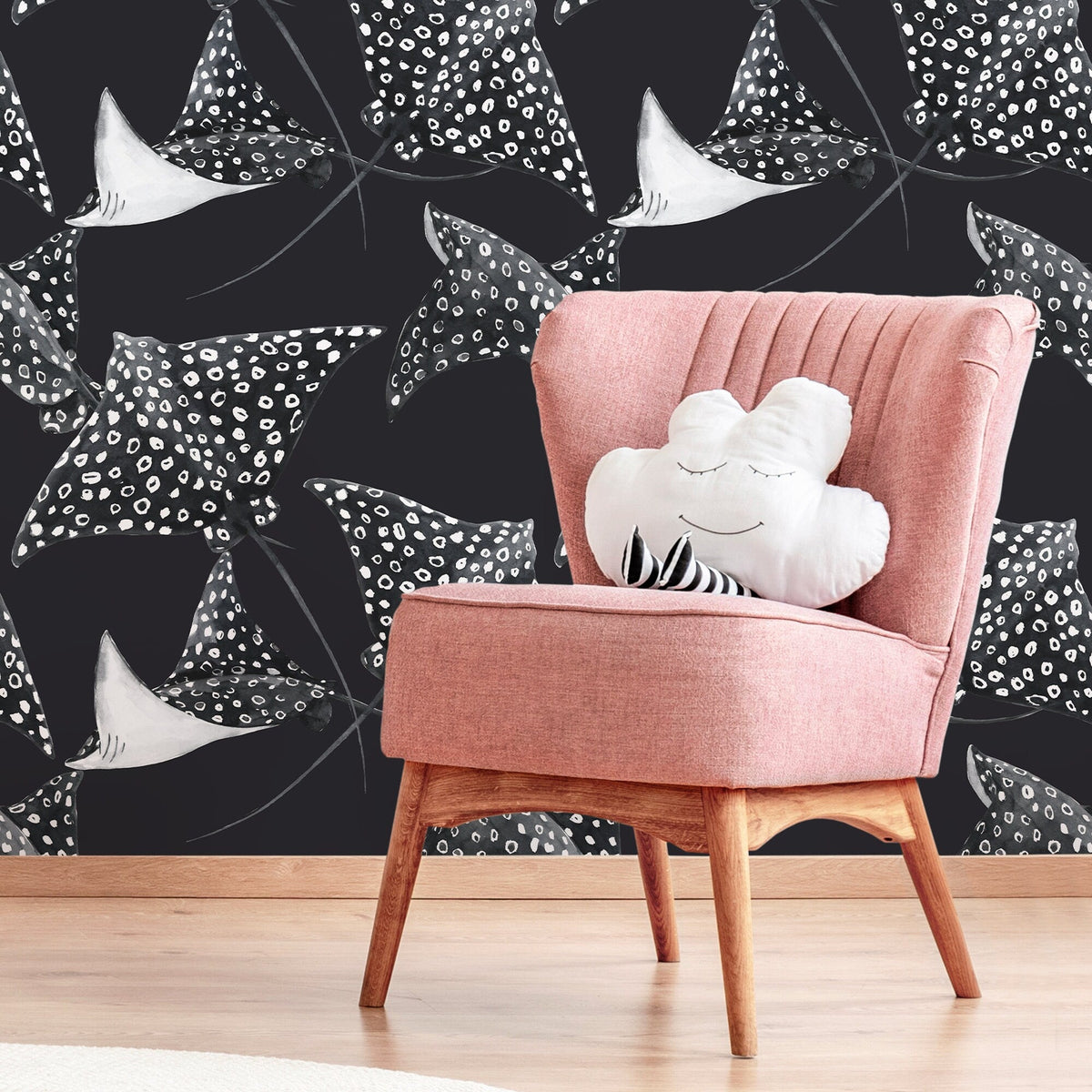 Black Stingray Wallpaper / Peel and Stick Wallpaper Removable Wallpaper Home Decor Wall Art Wall Decor Room Decor - D543