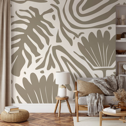 Beige Floral Abstract Wallpaper Large Modern Mural Peel and Stick and Traditional Wallpaper - D663