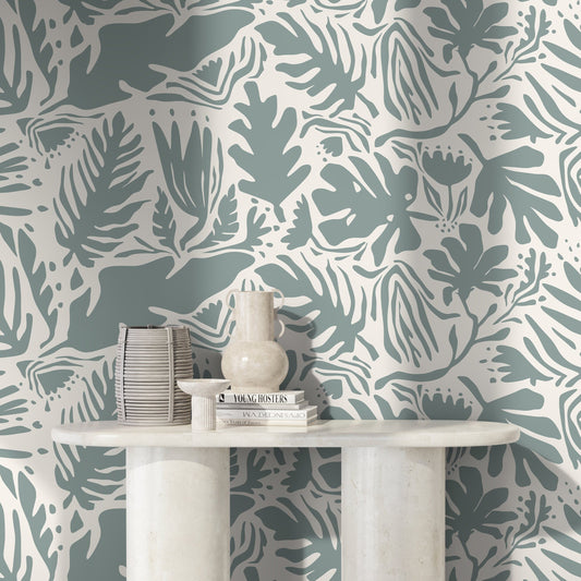 Light Green Leaf Abstract Wallpaper Boho Wallpaper Peel and Stick and Traditional Wallpaper - D664