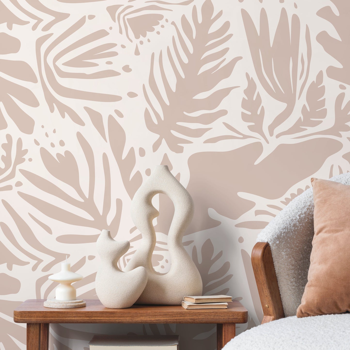 Light Leaf Abstract Wallpaper Boho Wallpaper Peel and Stick and Traditional Wallpaper - D666