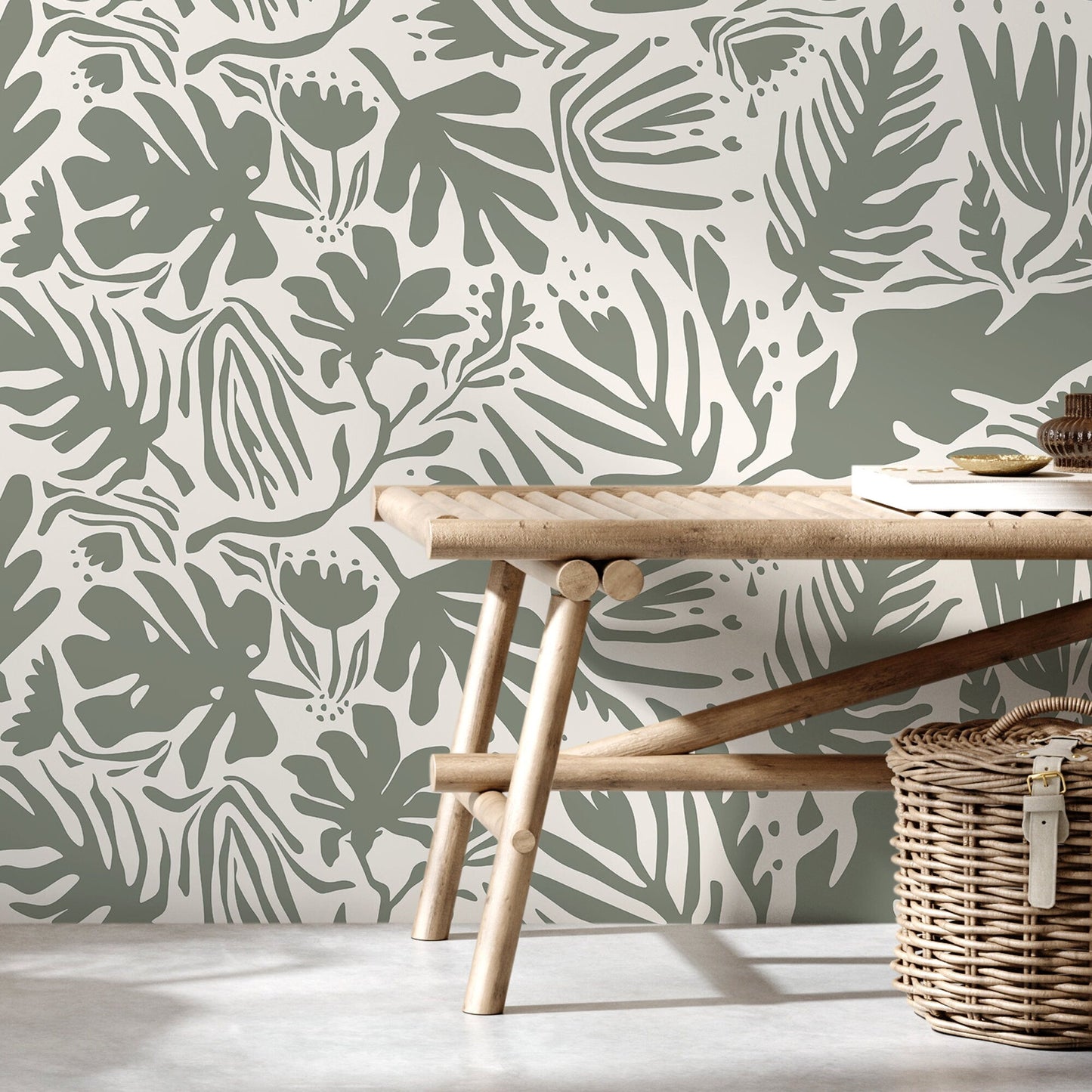 Leaf Abstract Wallpaper Boho Wallpaper Peel and Stick and Traditional Wallpaper - D668