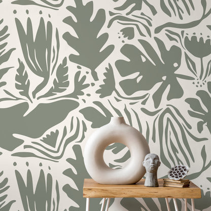 Leaf Abstract Wallpaper Boho Wallpaper Peel and Stick and Traditional Wallpaper - D668
