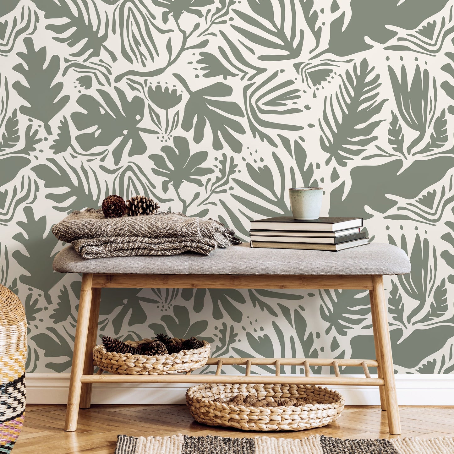 Leaf Abstract Wallpaper Boho Wallpaper Peel and Stick and Traditional Wallpaper - D668