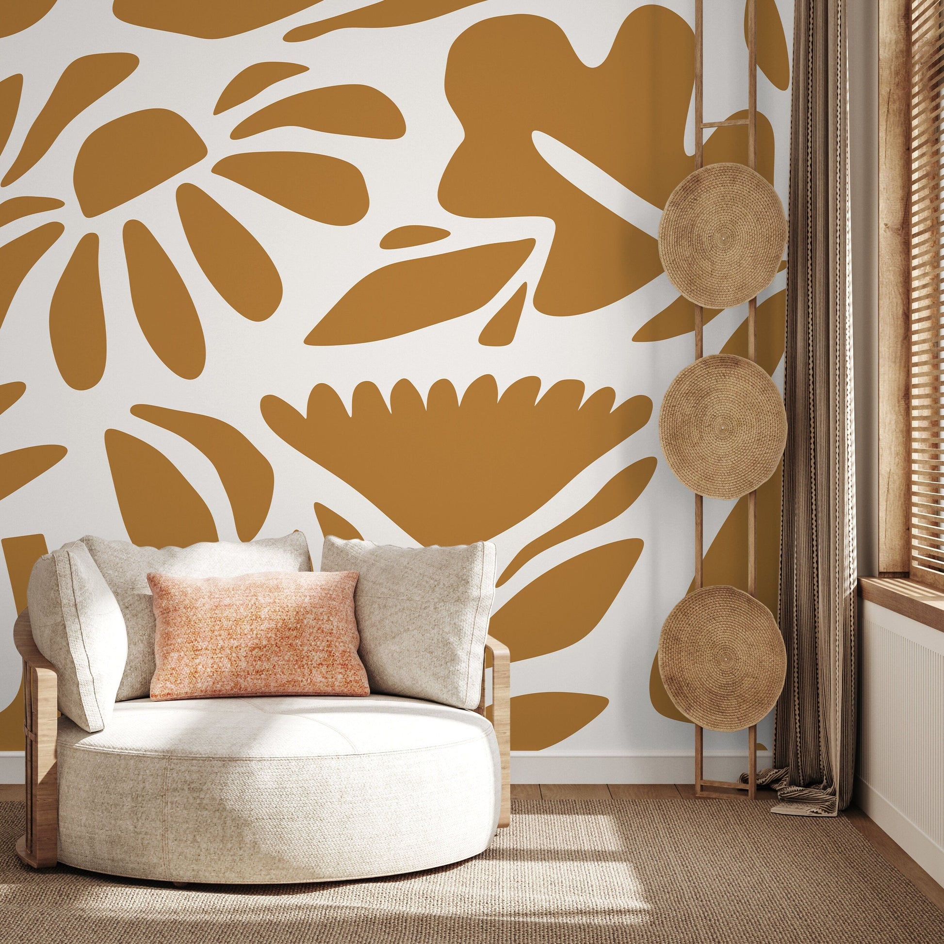 Yellow Abstract Wallpaper Floral Mural Peel and Stick and Traditional Wallpaper - D670