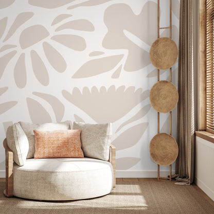 Neutral Abstract Wallpaper Boho Flora Mural Peel and Stick and Traditional Wallpaper - D671