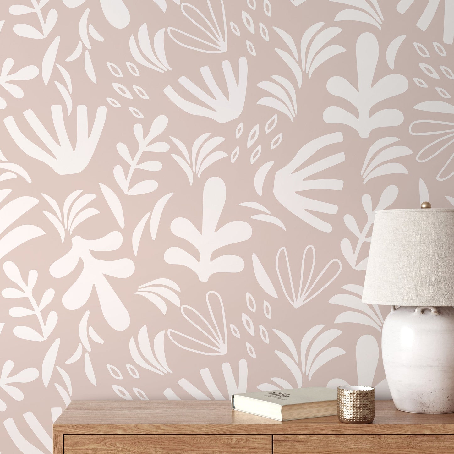 Neutral Abstract Garden Wallpaper Boho Wallpaper Peel and Stick and Traditional Wallpaper - D678
