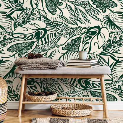 Green Leaf Abstract Wallpaper / Peel and Stick Wallpaper Removable Wallpaper Home Decor Wall Art Wall Decor Room Decor - C706