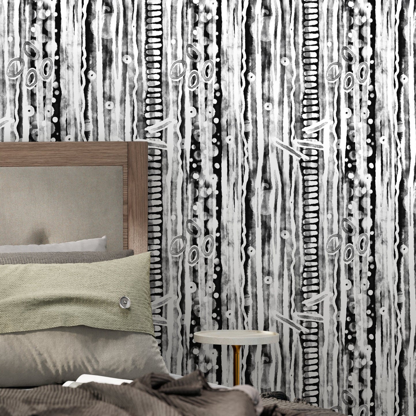 Removable Wallpaper Peel and Stick Wallpaper Wall Paper Wall / Watercolor Black and White Wallpaper - X117