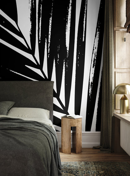 Black and White Leaves Wallpaper - Removable Wallpaper Peel and Stick Wallpaper Wall Paper - B354