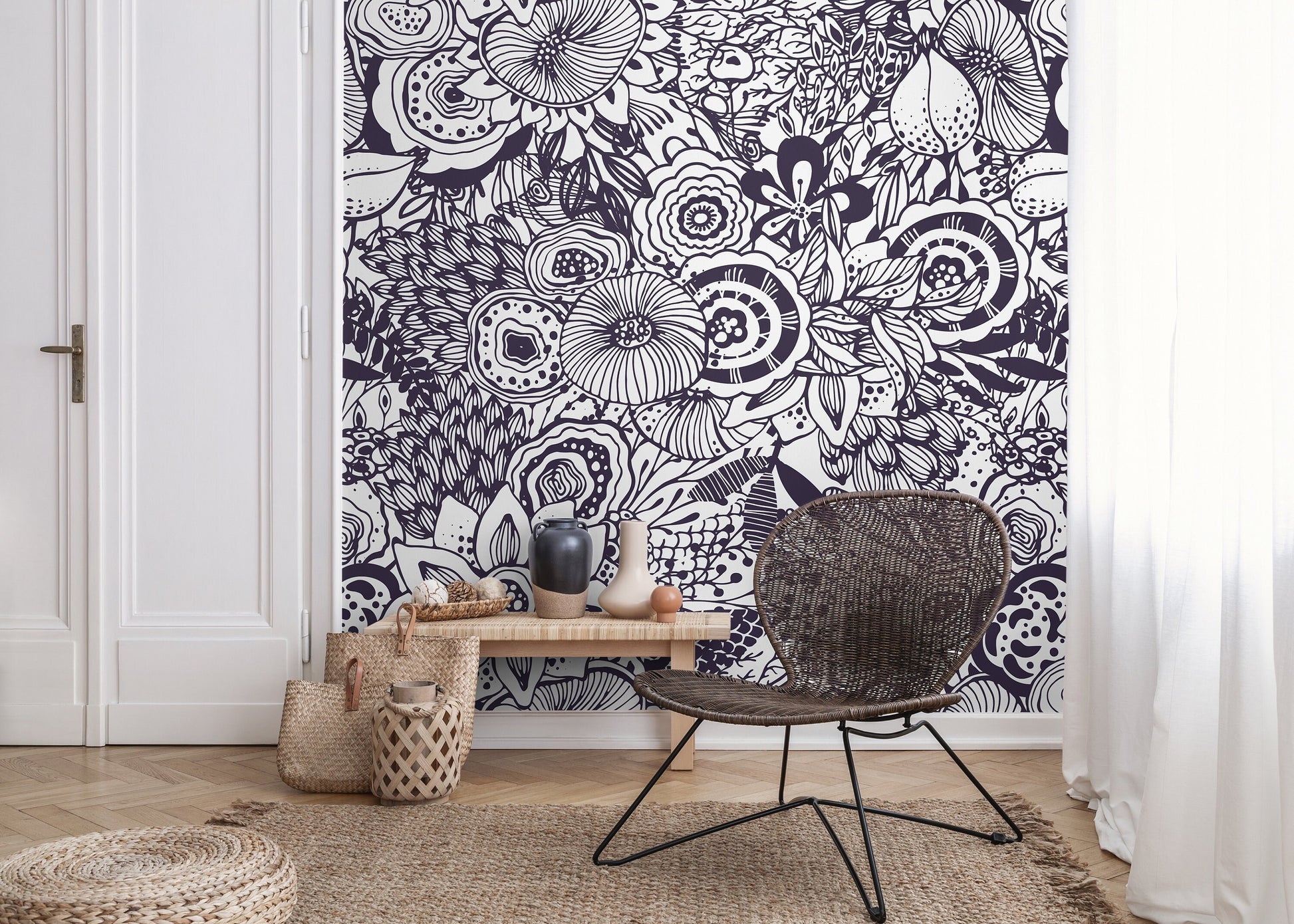 Removable Wallpaper Peel and Stick Wallpaper Wall Paper Wall - Flower Wallpaper Blue Wallpaper - B421