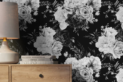 Dark Roses Wallpaper / Peel and Stick Wallpaper Removable Wallpaper Home Decor Wall Art Wall Decor Room Decor - D544