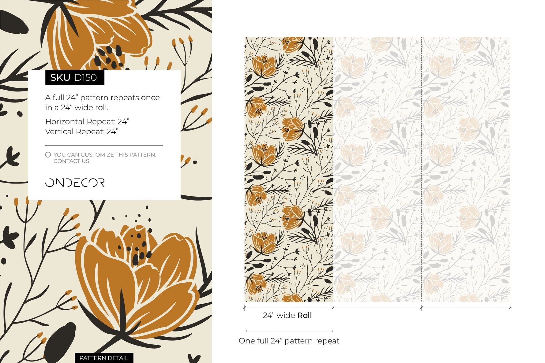 Floral Boho Wallpaper / Peel and Stick Wallpaper Removable Wallpaper Home Decor Wall Art Wall Decor Room Decor - D150