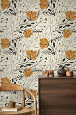 Floral Boho Wallpaper / Peel and Stick Wallpaper Removable Wallpaper Home Decor Wall Art Wall Decor Room Decor - D150
