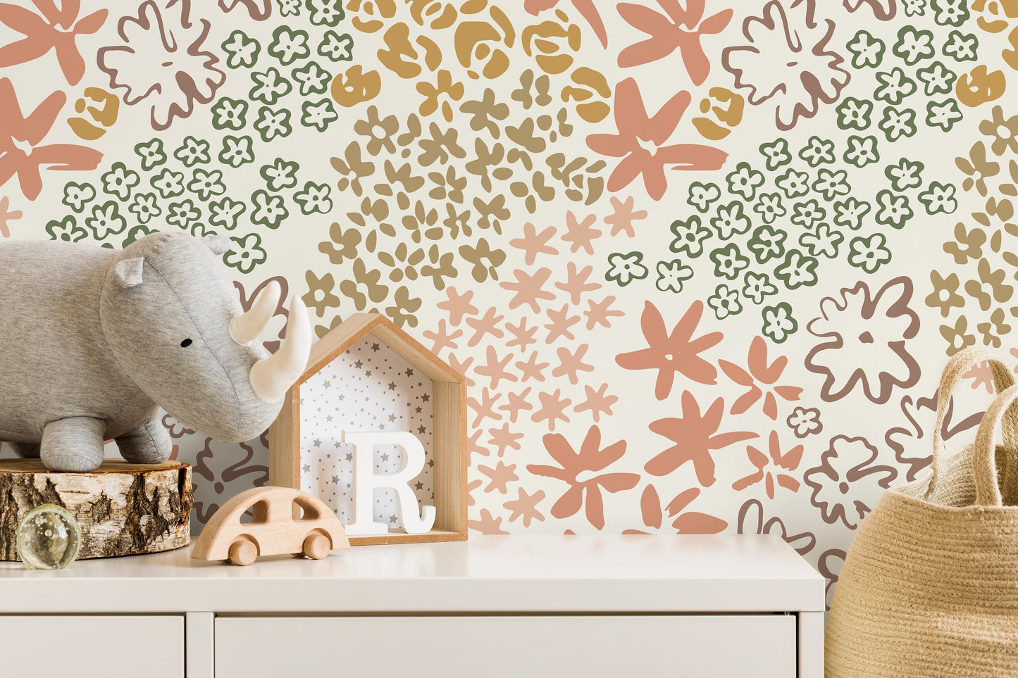 Cute Floral Hand Drawing Wallpaper / Peel and Stick Wallpaper Removable Wallpaper Home Decor Wall Art Wall Decor Room Decor - D166