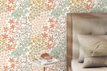 Cute Floral Hand Drawing Wallpaper / Peel and Stick Wallpaper Removable Wallpaper Home Decor Wall Art Wall Decor Room Decor - D166
