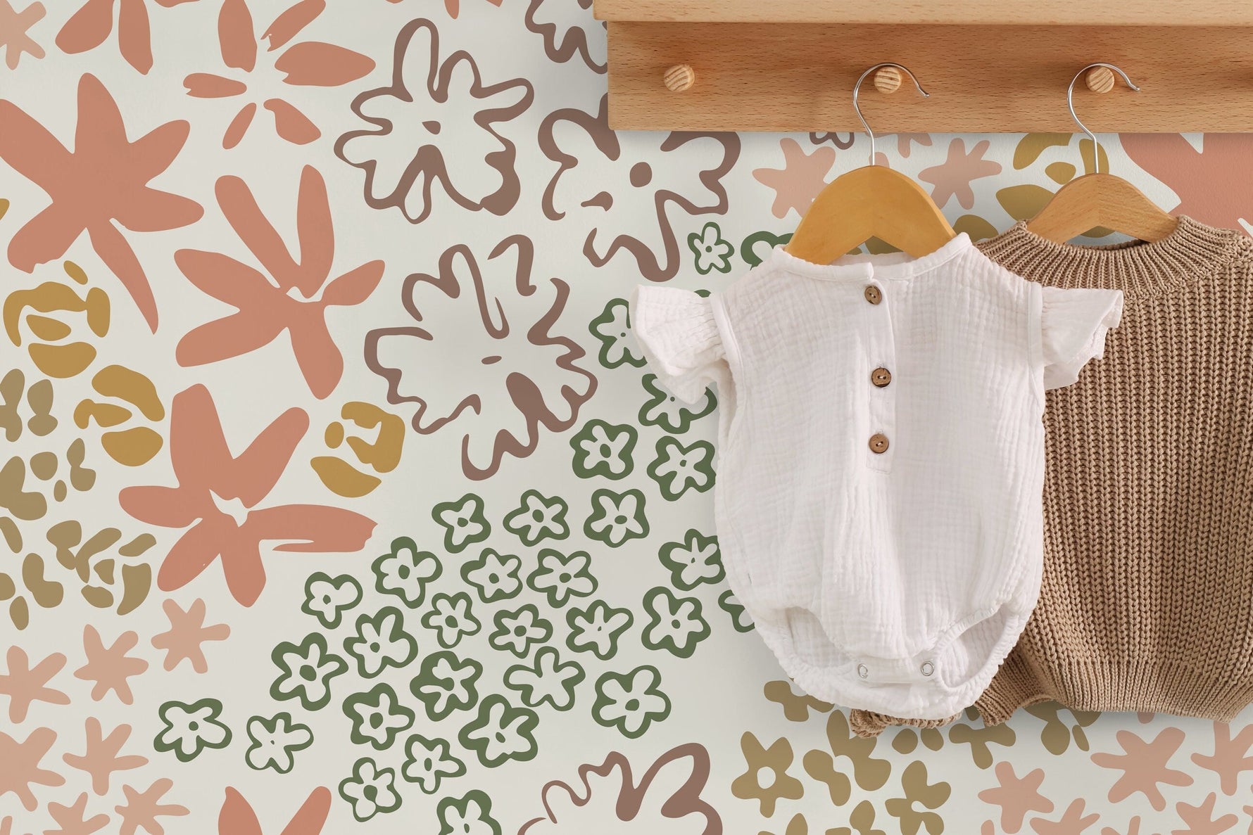 Cute Floral Hand Drawing Wallpaper / Peel and Stick Wallpaper Removable Wallpaper Home Decor Wall Art Wall Decor Room Decor - D166