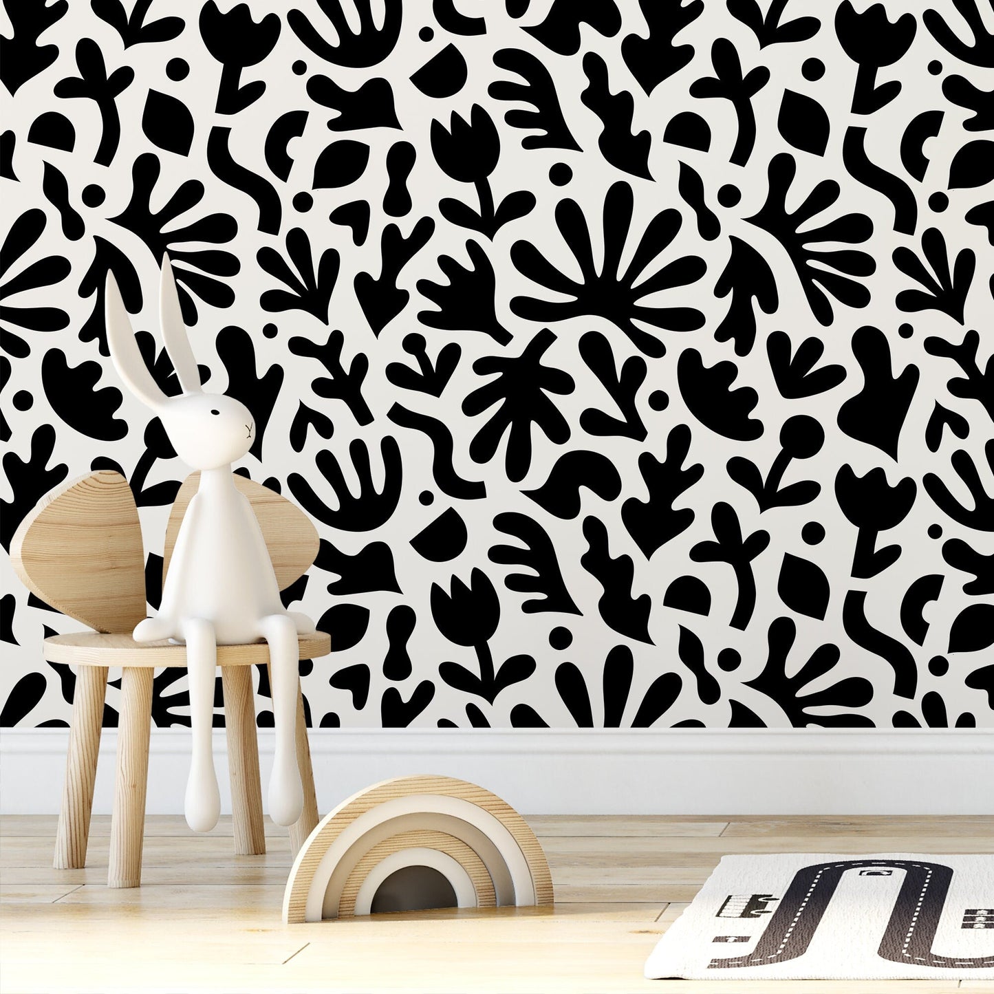Abstract Black And White Flowers Removable Wallpaper Wall Decor Home Decor Wall Art Printable Wall Art Room Decor Wall Prints Wall Hanging - B909