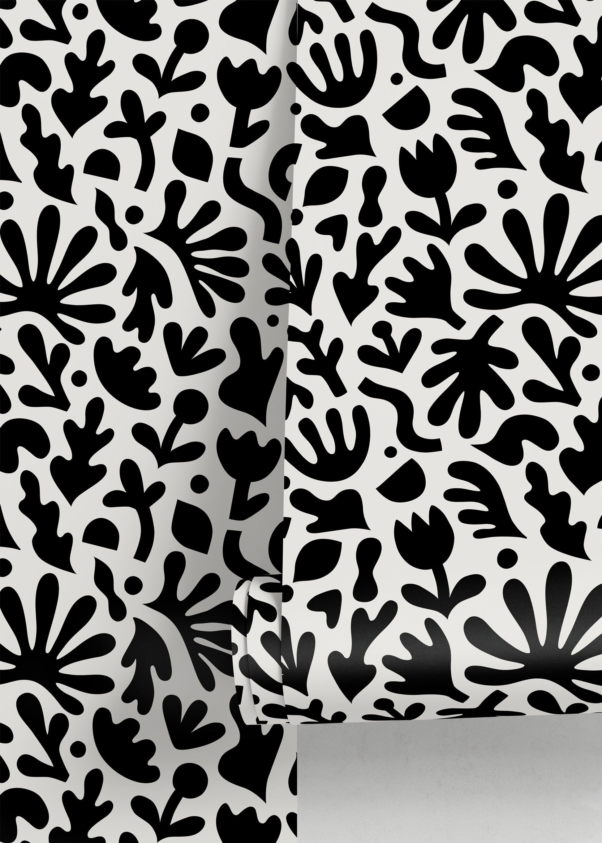 Abstract Black And White Flowers Removable Wallpaper Wall Decor Home Decor Wall Art Printable Wall Art Room Decor Wall Prints Wall Hanging - B909