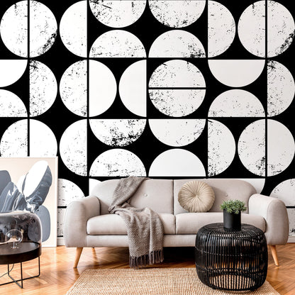 Geometric Distressed Monochrome Wallpaper - C012