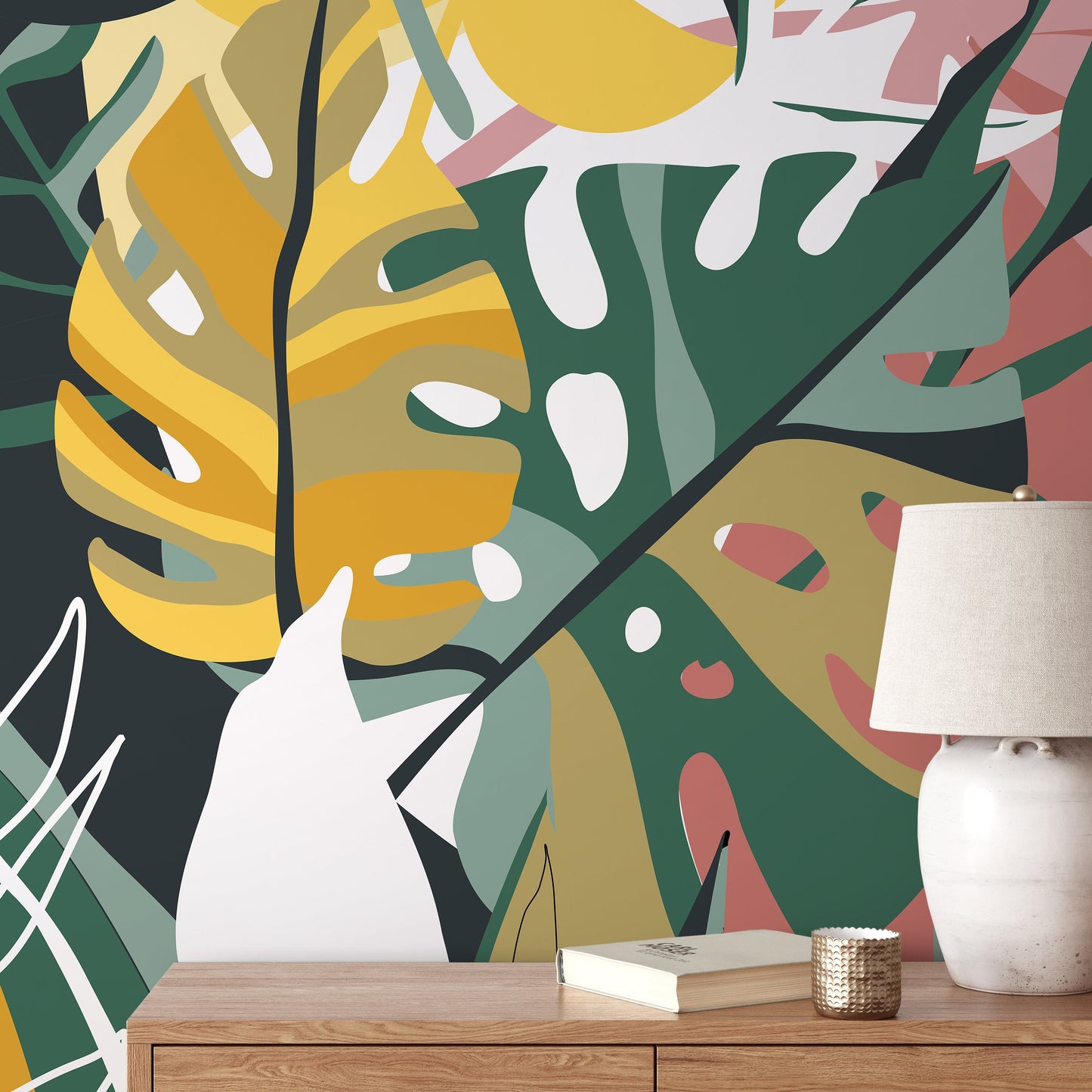 Flat Colorful Leaves Wallpaper - Removable Wallpaper Peel and Stick Wallpaper Wall Paper Wall Mural - C135