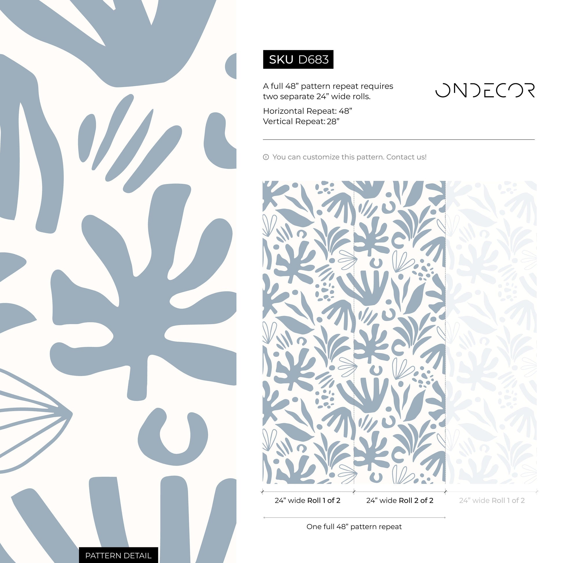 Light Blue Abstract Leaf Wallpaper Boho Wallpaper Peel and Stick and Traditional Wallpaper - D683
