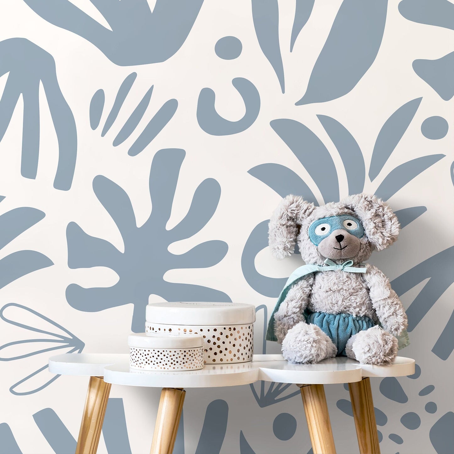 Light Blue Abstract Leaf Wallpaper Boho Wallpaper Peel and Stick and Traditional Wallpaper - D683
