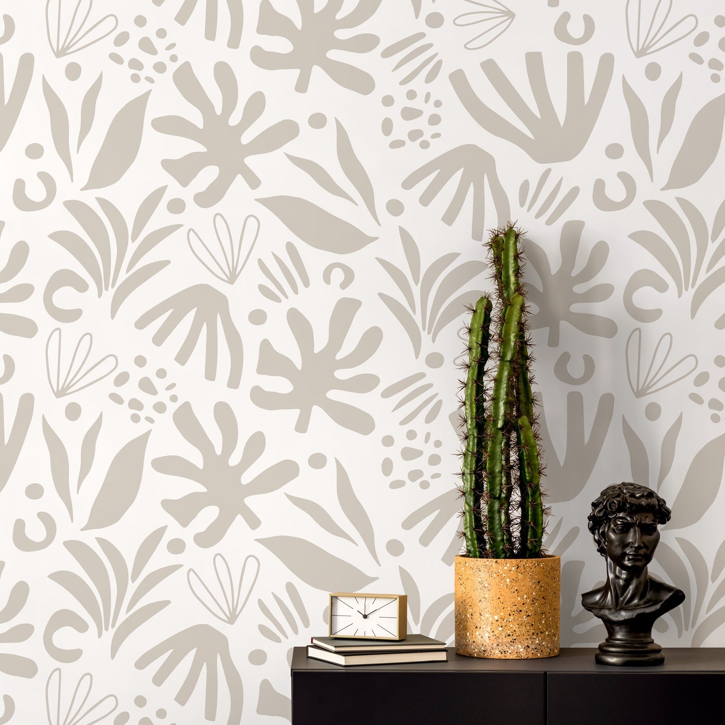 Neutral Abstract Leaf Wallpaper Boho Wallpaper Peel and Stick and Traditional Wallpaper - D685