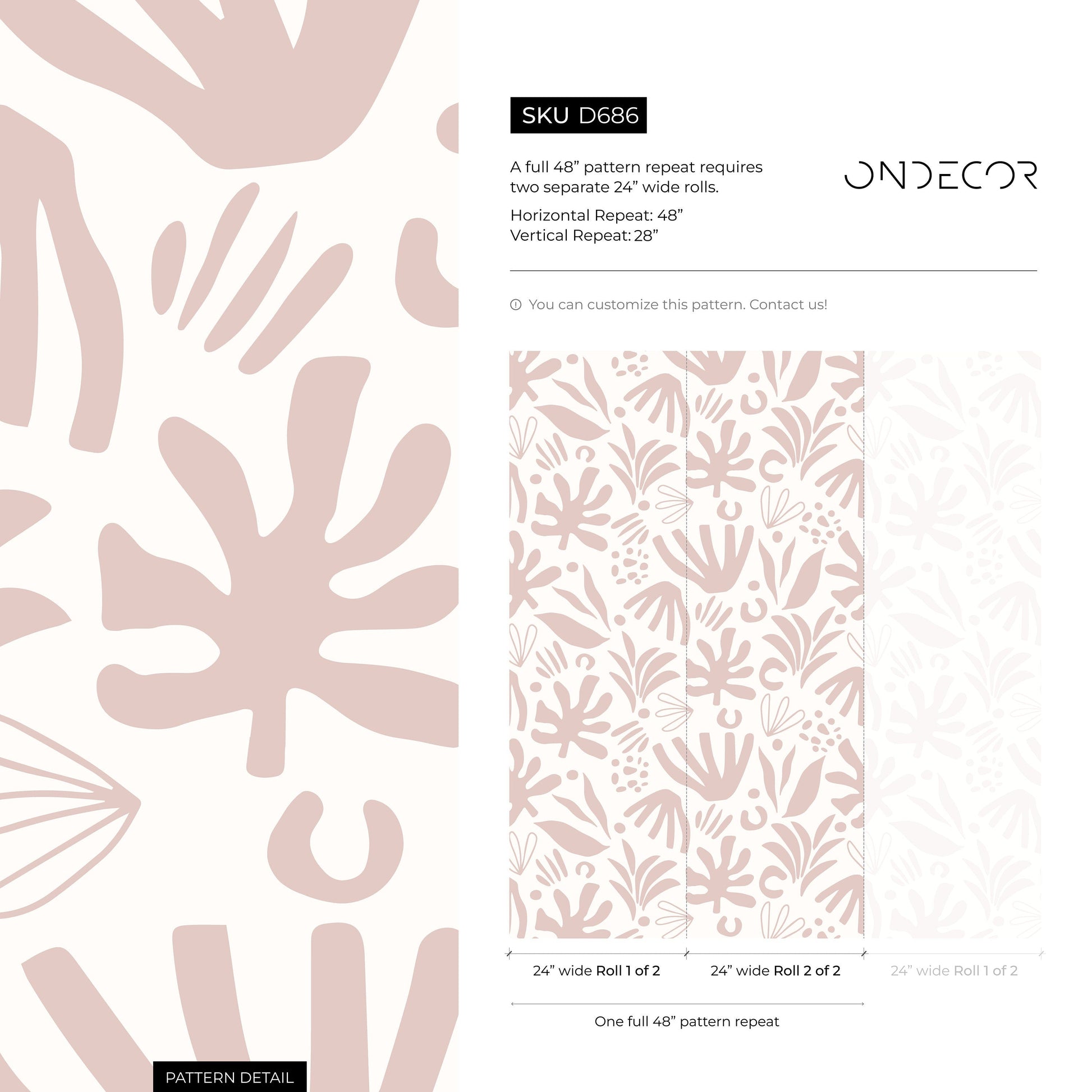 Pink Abstract Leaf Wallpaper Boho Wallpaper Peel and Stick and Traditional Wallpaper - D686