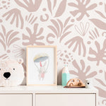 Pink Abstract Leaf Wallpaper Boho Wallpaper Peel and Stick and Traditional Wallpaper - D686