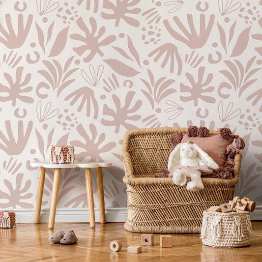 Pink Abstract Leaf Wallpaper Boho Wallpaper Peel and Stick and Traditional Wallpaper - D686