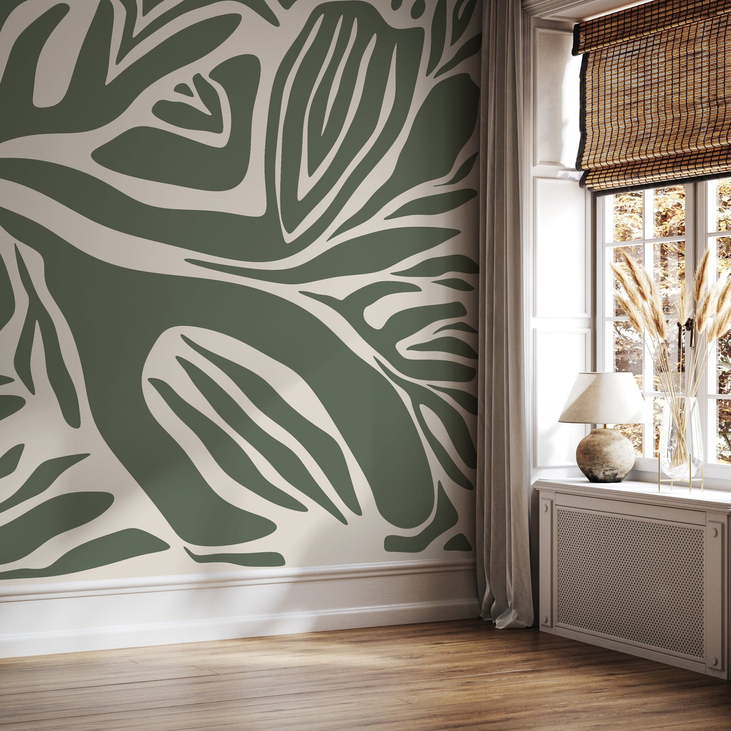 Olive Green Abstract Wallpaper Contemporary Mural Peel and Stick and Traditional Wallpaper - D691