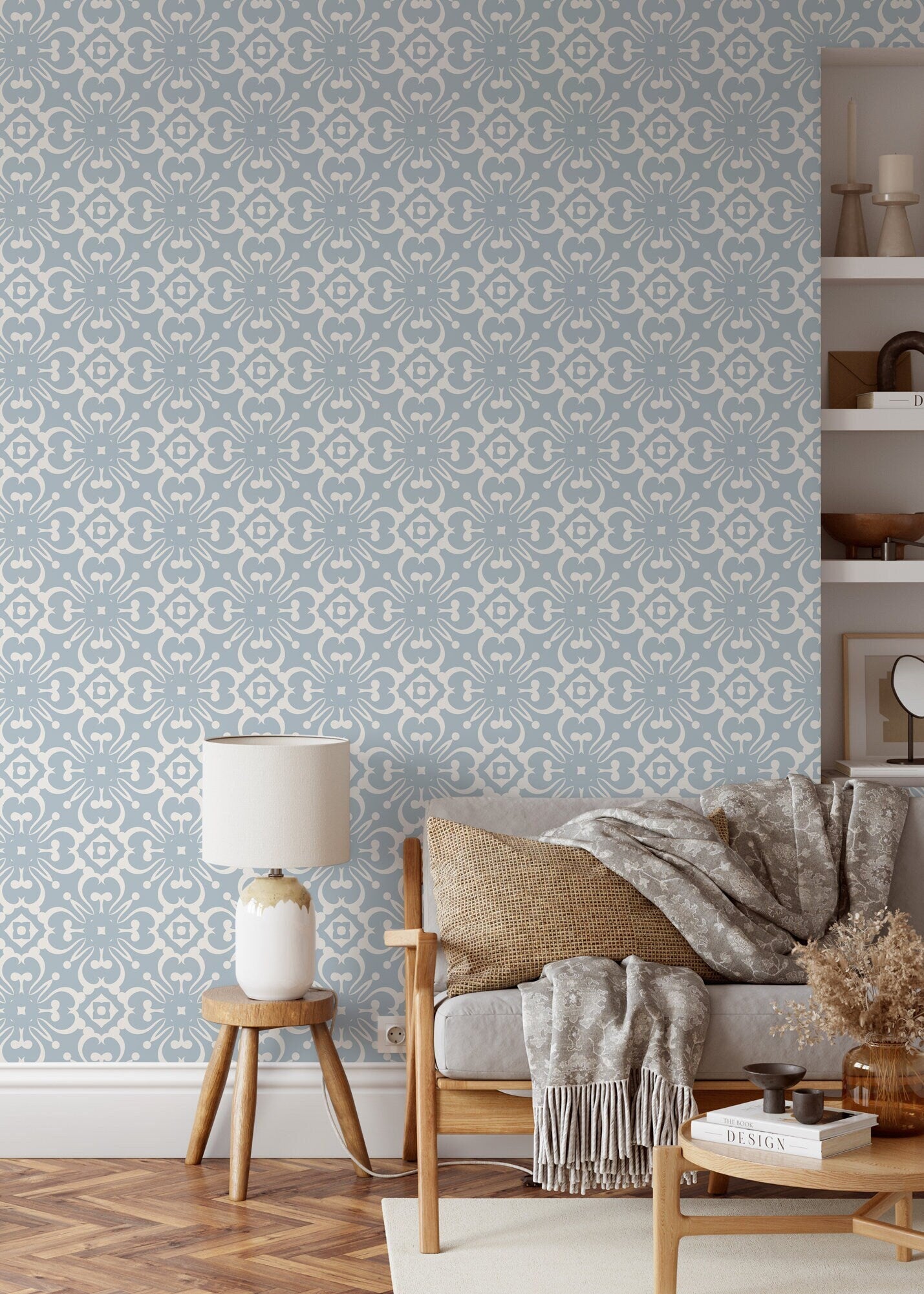 Light Blue Tile Wallpaper / Peel and Stick Wallpaper Removable Wallpaper Home Decor Wall Art Wall Decor Room Decor - D178