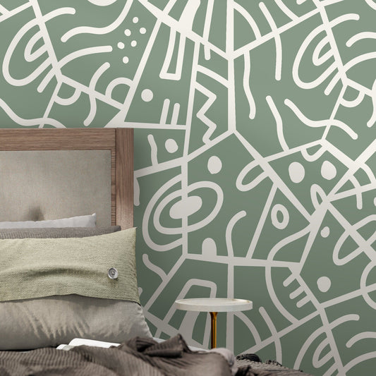 Green Abstract Wallpaper Ethnic Wallpaper Peel and Stick Wallpaper Home Decor - D551