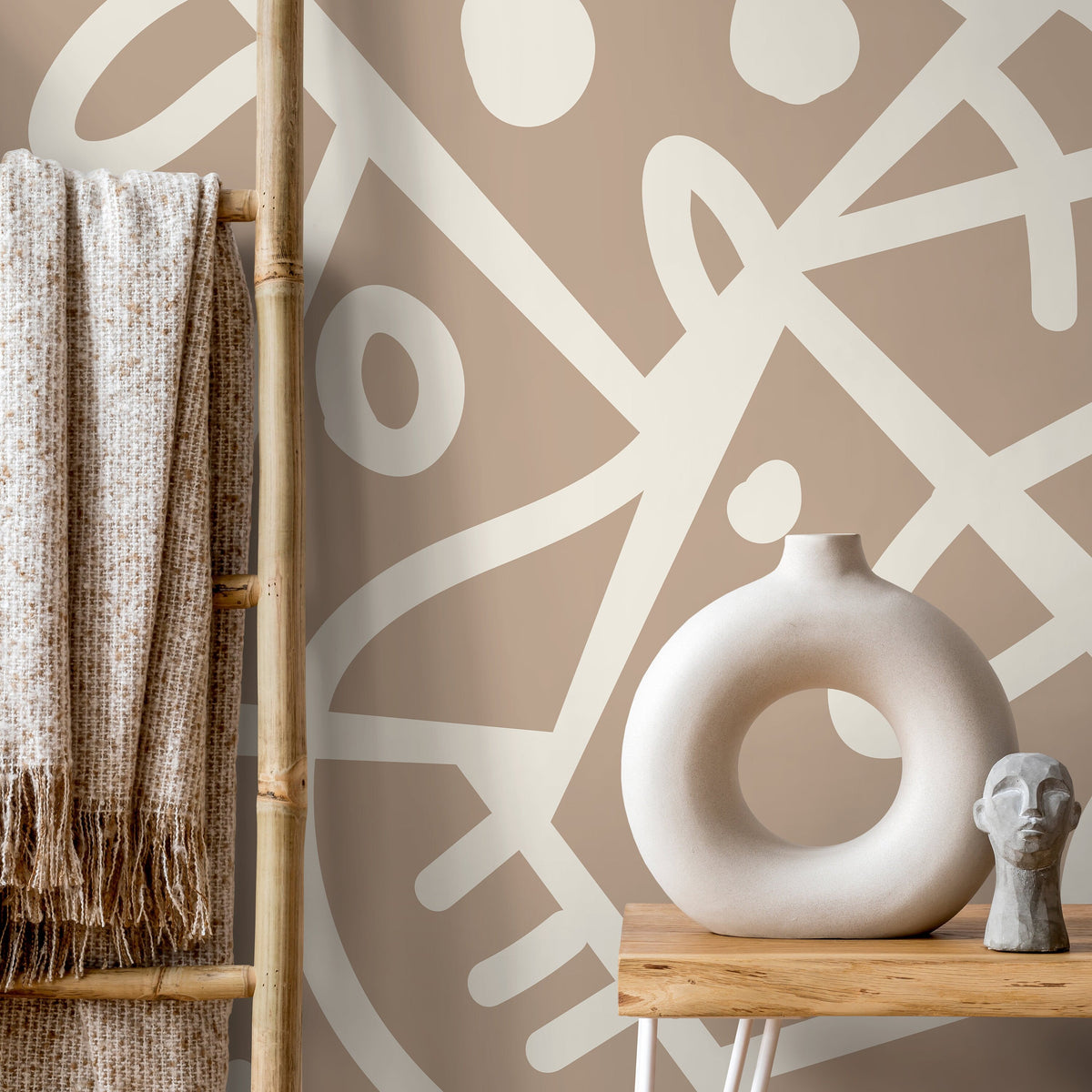 Beige Abstract Wallpaper Ethnic Wallpaper Peel and Stick Wallpaper Home Decor - D552