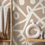 Beige Abstract Wallpaper Ethnic Wallpaper Peel and Stick Wallpaper Home Decor - D552