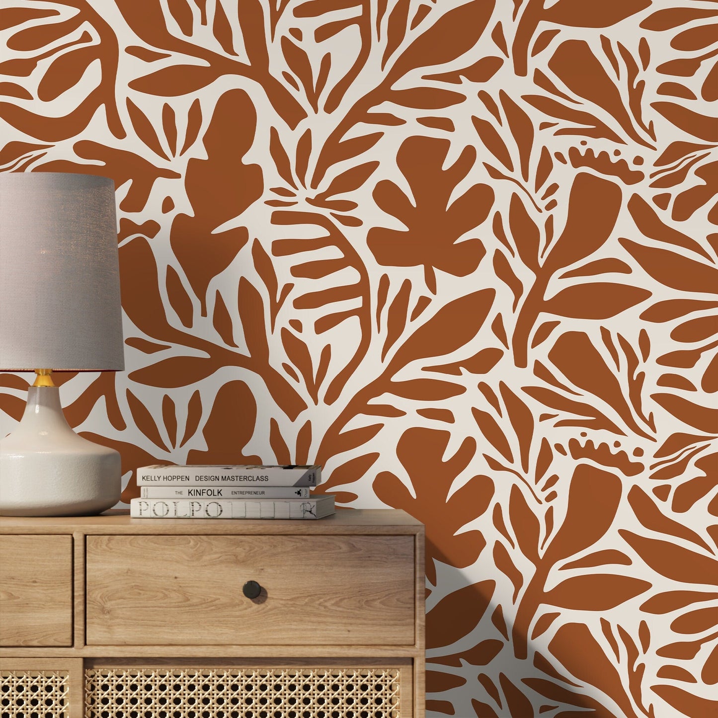 Terracotta Leaves Wallpaper Abstract Wallpaper Peel and Stick and Traditional Wallpaper - D698