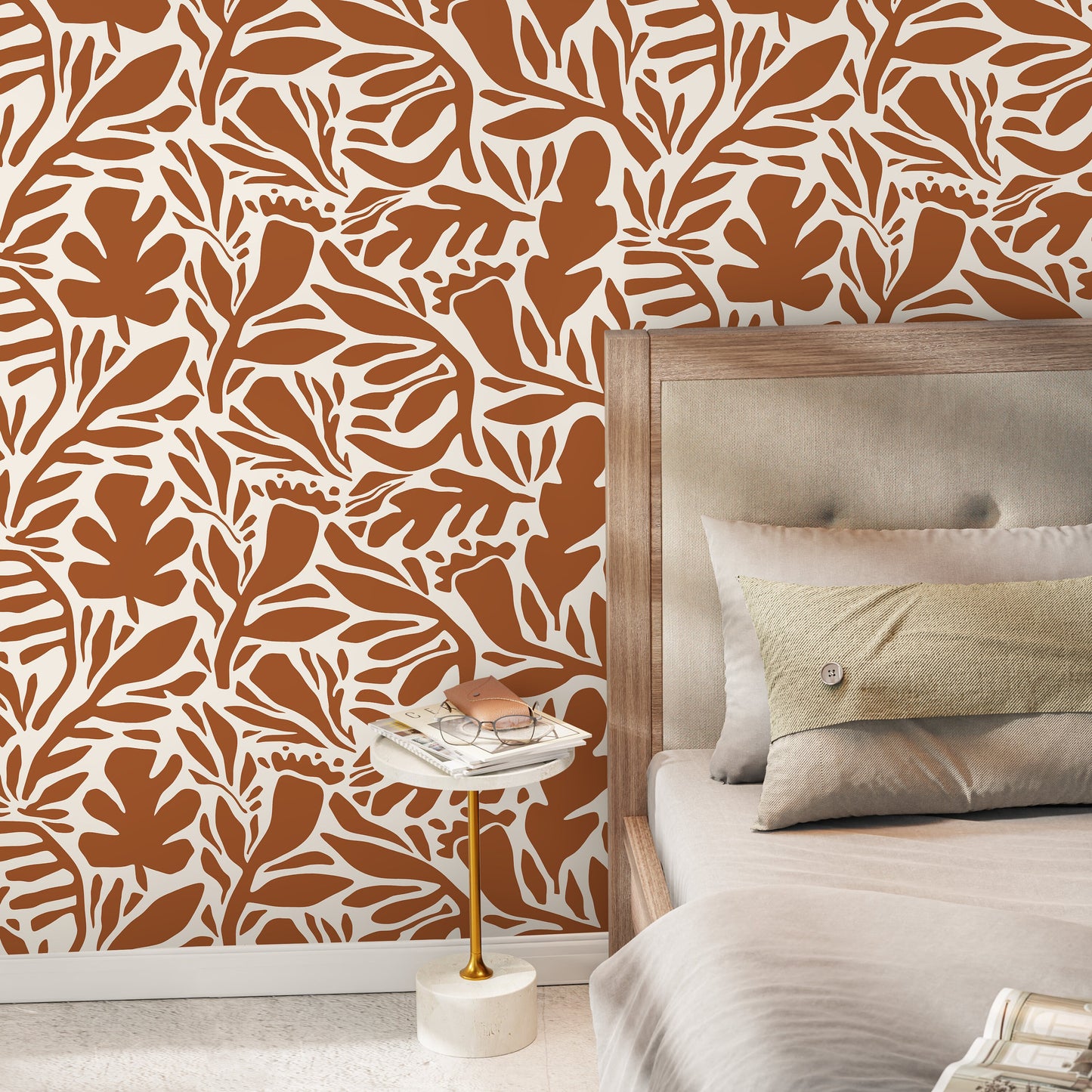 Terracotta Leaves Wallpaper Abstract Wallpaper Peel and Stick and Traditional Wallpaper - D698