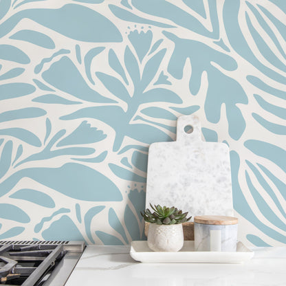 Light Blue Floral Wallpaper Abstract Wallpaper Peel and Stick and Traditional Wallpaper - D701