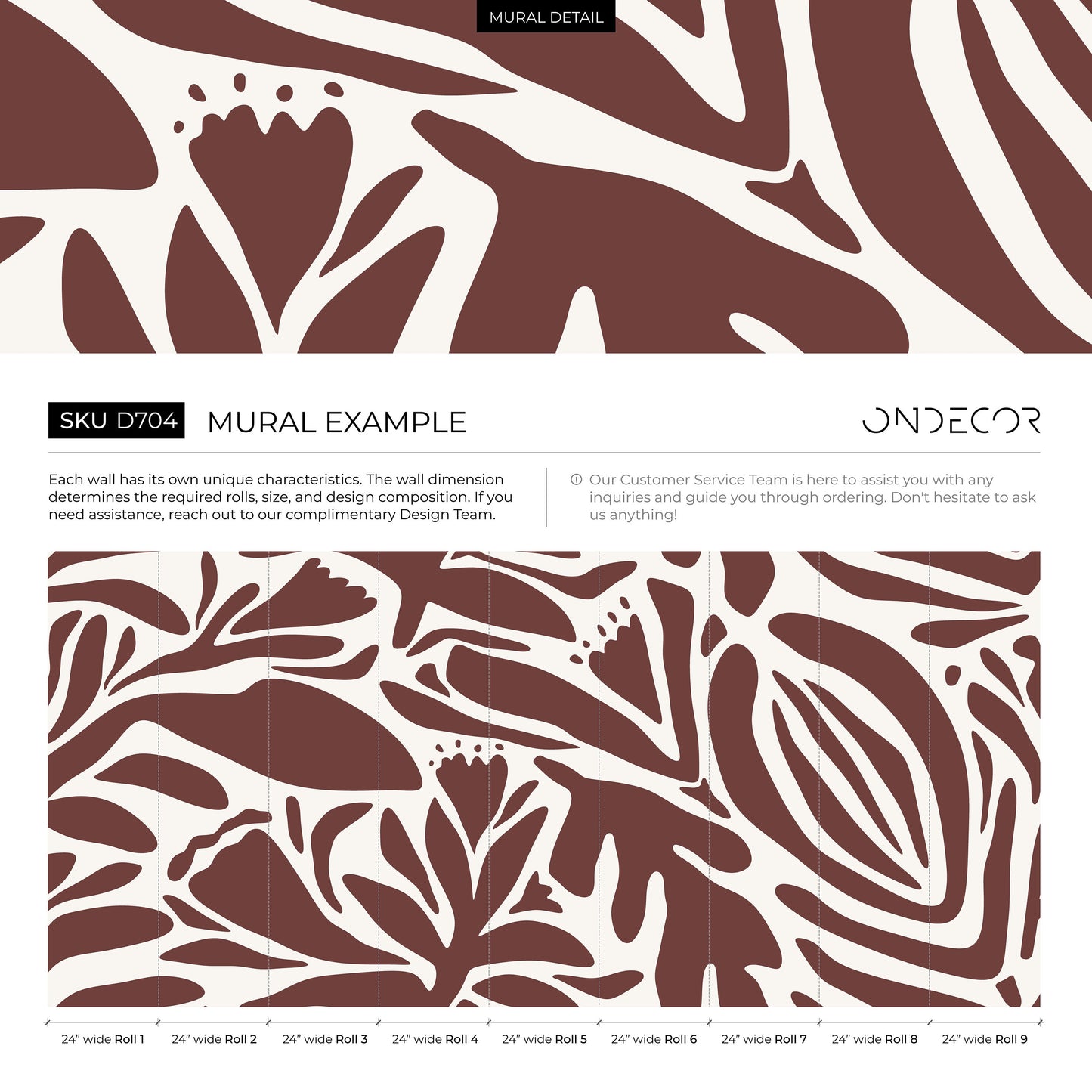 Brown Floral Mural Abstract Wallpaper Peel and Stick and Traditional Wallpaper - D704