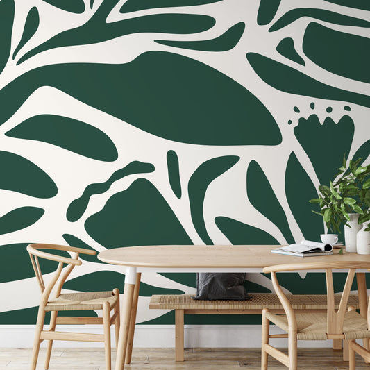 Dark Green Floral Mural Abstract Wallpaper Peel and Stick and Traditional Wallpaper - D705