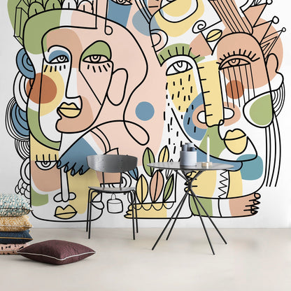 Line Art Faces Wallpaper Abstract Mural Peel and Stick Wallpaper Home Decor - D555