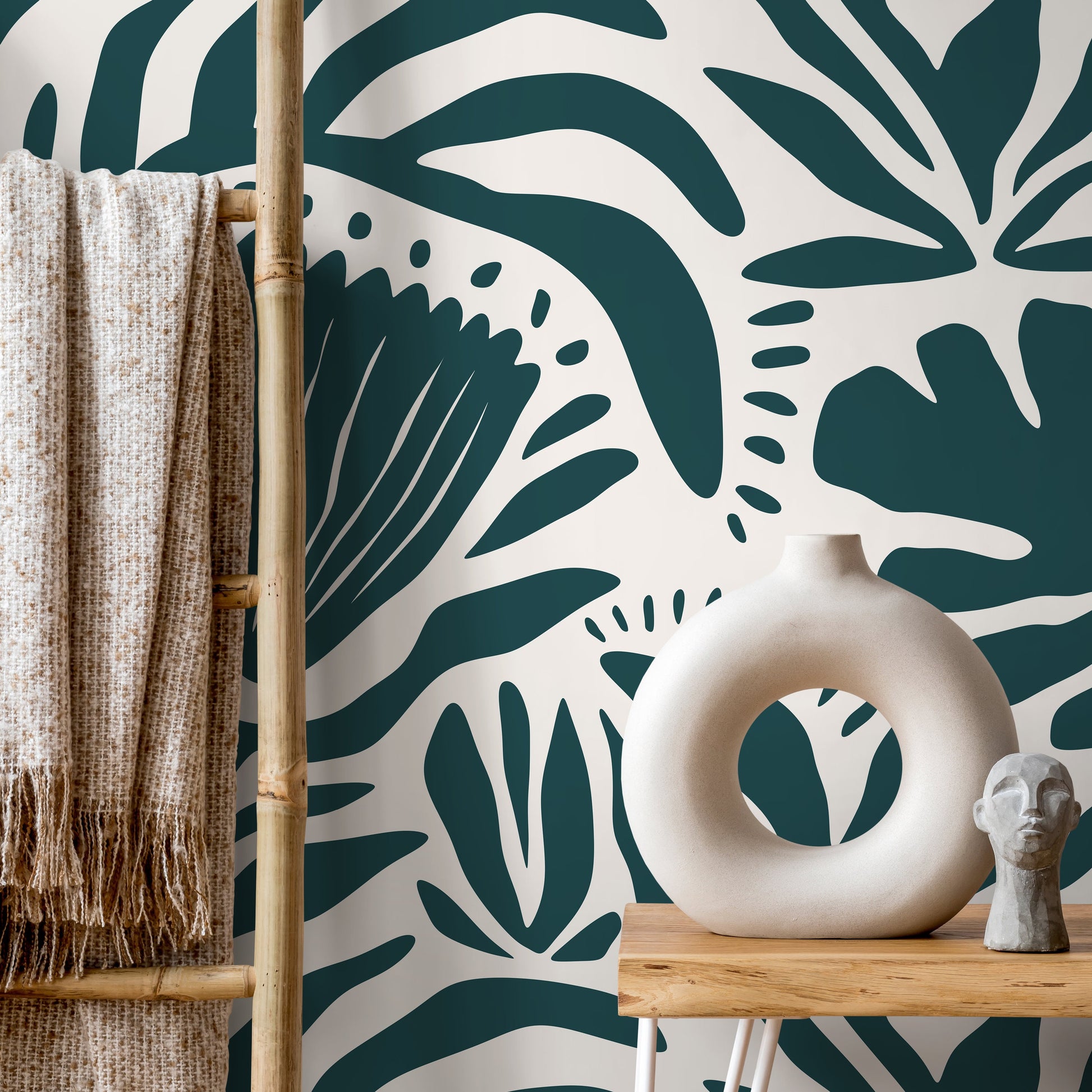 Green Abstract Floral Wallpaper Modern Wallpaper Peel and Stick and Traditional Wallpaper - D707