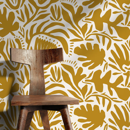 Yellow Abstract Floral Wallpaper Modern Wallpaper Peel and Stick and Traditional Wallpaper - D708
