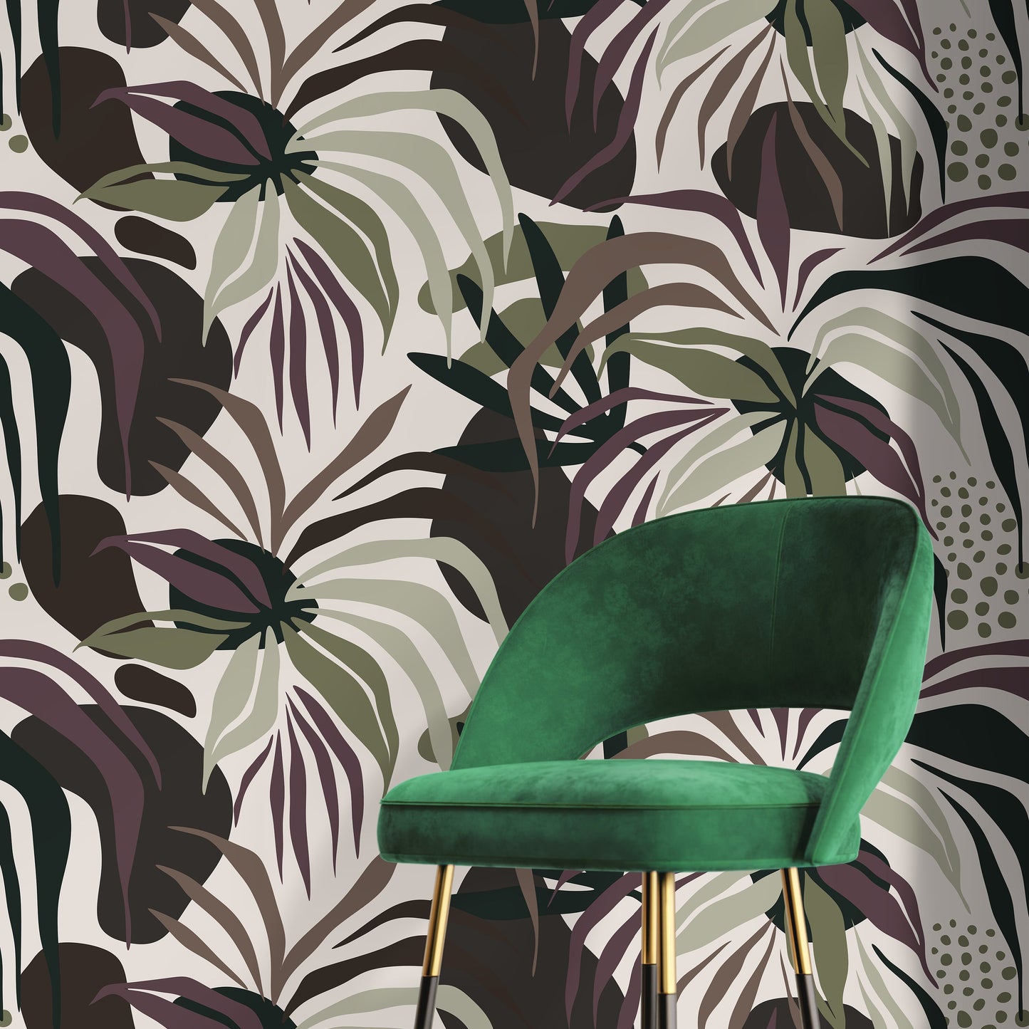 Dark Tropical Abstract Wallpaper Modern Wallpaper Peel and Stick and Traditional Wallpaper - D713